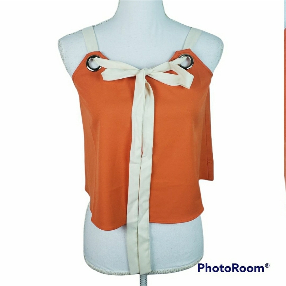 After Market Orange Front Bow Crop Top Medium NWT Sleeveless Blouse